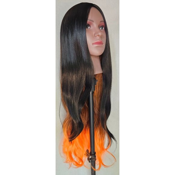 Orange Black Long Wig Halloween Cosplay Anime Demon Slayer Nezuko Kamado NEW - Picture 1 of 6